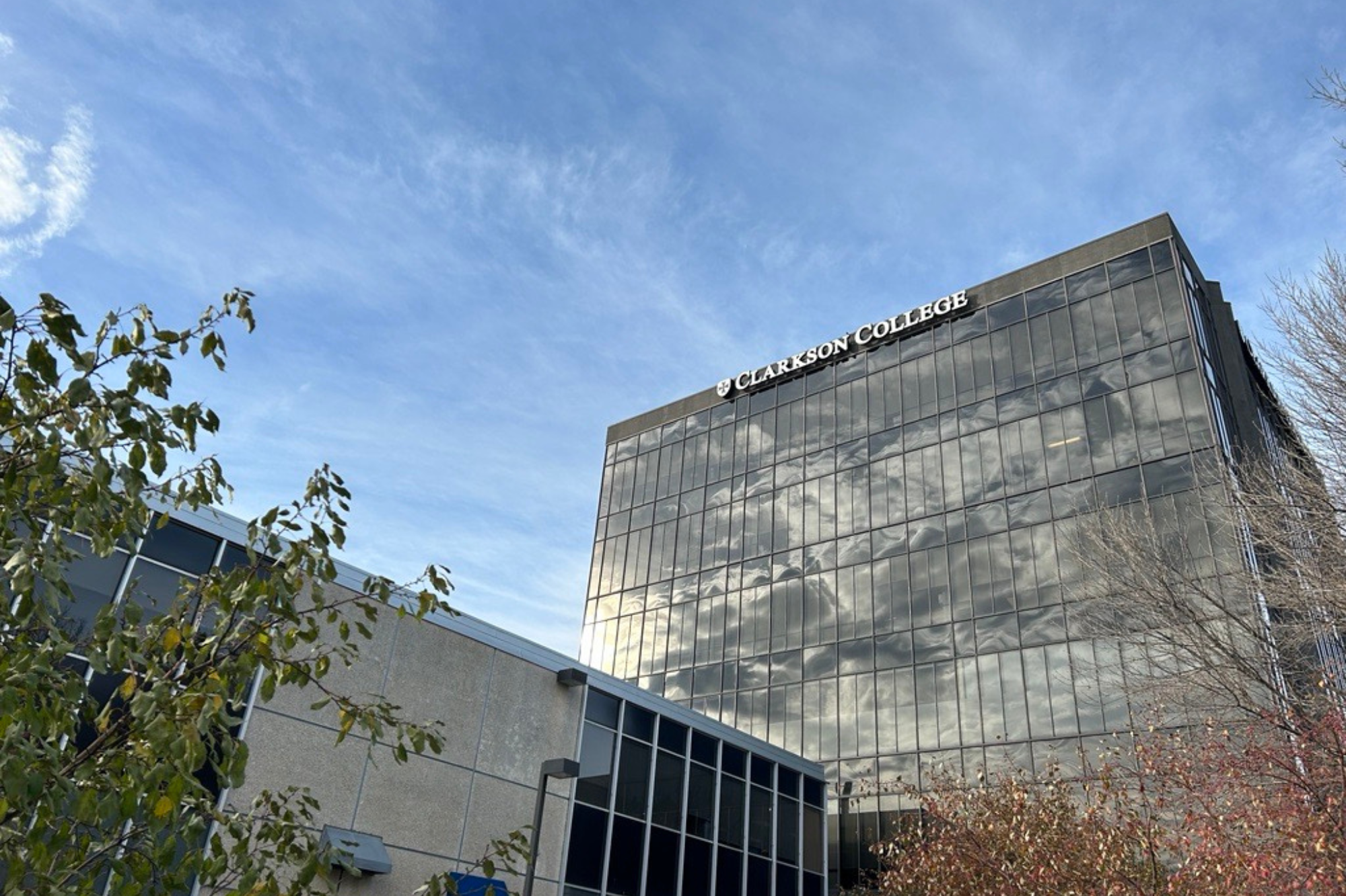 the Clarkson College main building and the sky