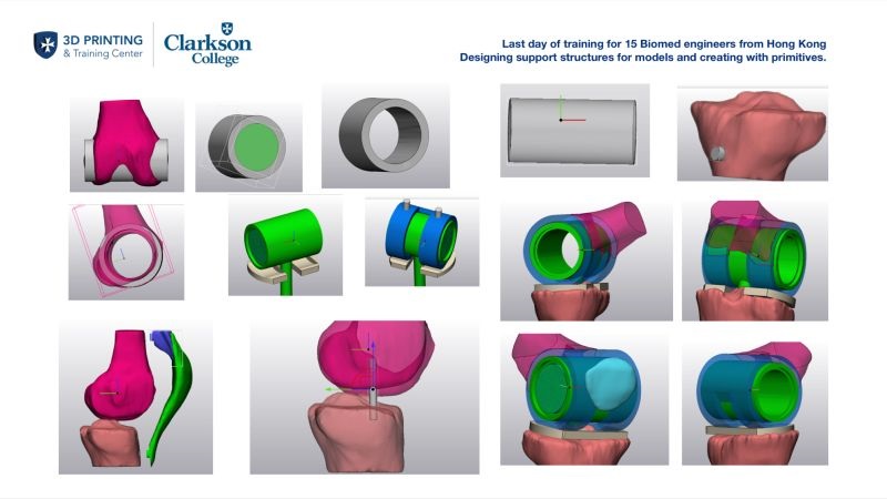 The image depicts various 3D modeling from the engineers' last day of training