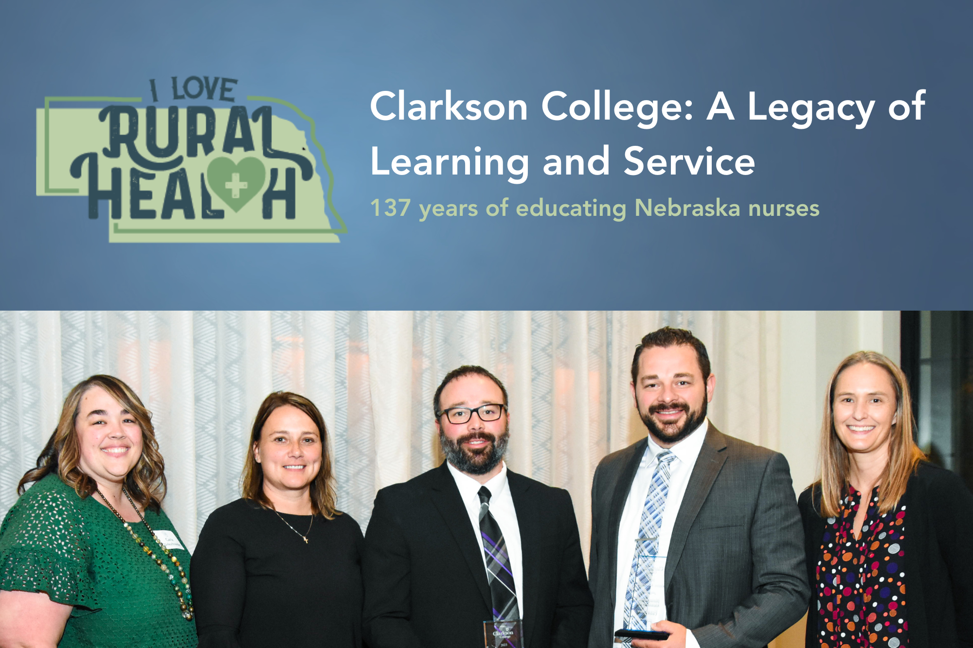 Web banner featuring Dr. Nebel at a rural health conference with several colleagues.